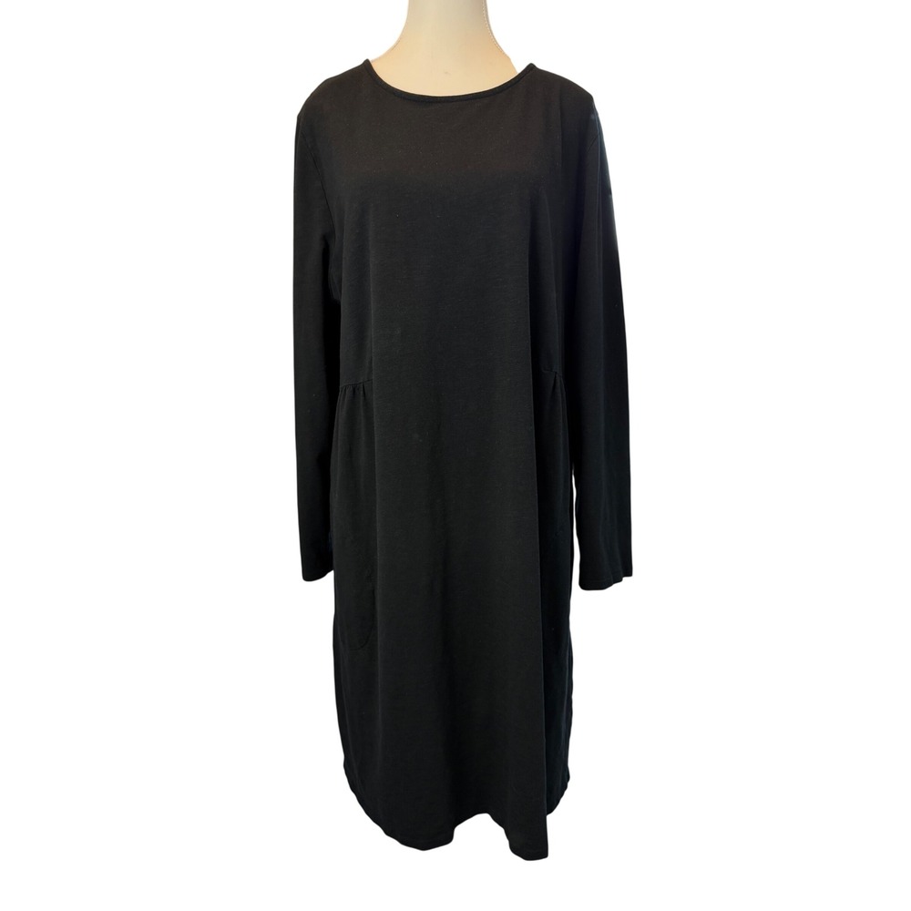 J. Jill Black Long Sleeve Cotton Knit Midi Dress Pockets XL‎ Minimalist Basic